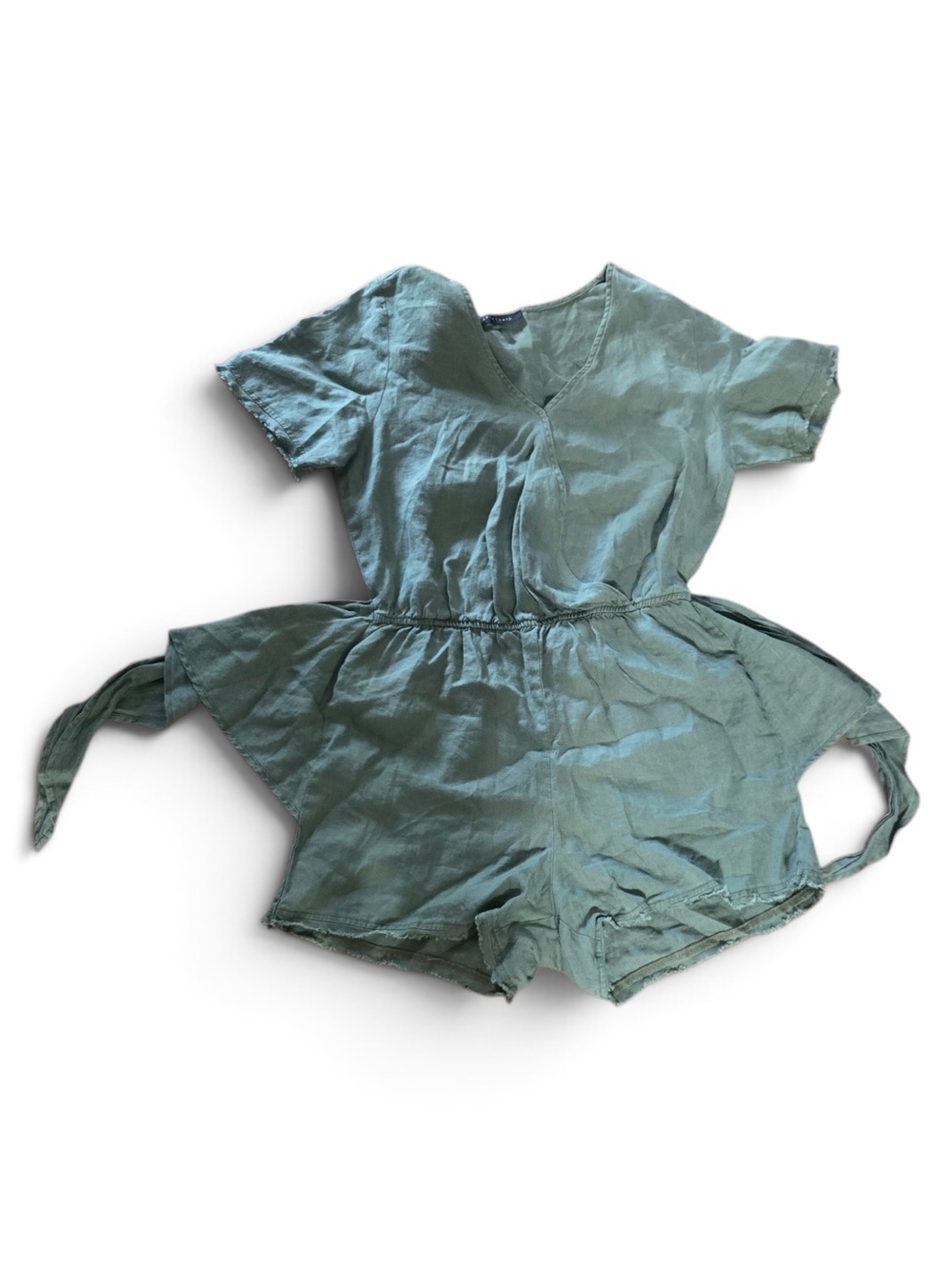 Sanctuary Sage Green Short Sleeve Linen Romper